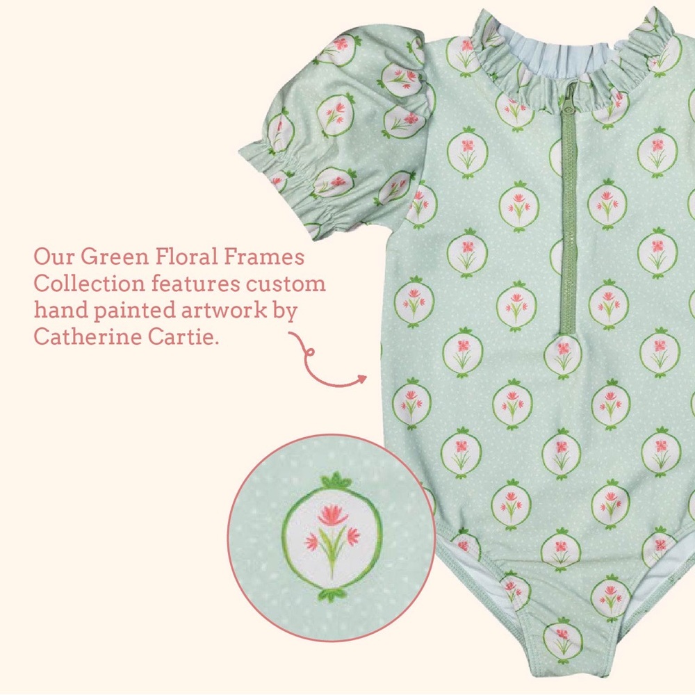 6M smockingbird gurls zip Green frames print swimsuit
